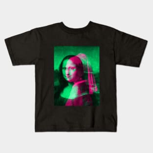 Mona Lisa with a Pearl Earring Interactive Magenta&Green Filter By Red&Blue Kids T-Shirt